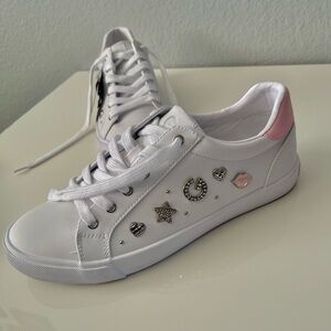 G by Guess Womens White and Pink Embellished Sneakers